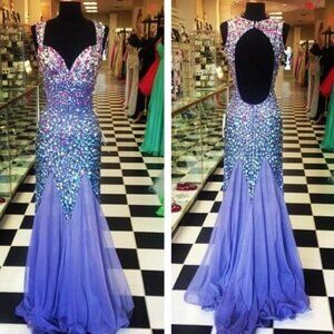 Jasz Couture Bling Beaded Jeweled Sequin Lavender Prom Pageant Formal Dress